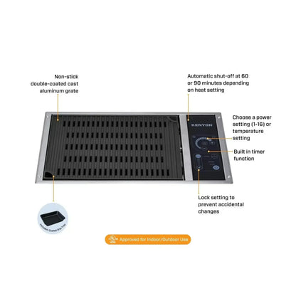Kenyon Frontier 21" 1-Burner Built-In 240V No Lid Electric Grill With IntelliKEN Touch Control