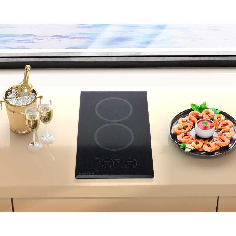 Kenyon Lite-Touch Q 21" 2-Burner Black 240V Small Portrait-Mount Electric Cooktop With Touch Control