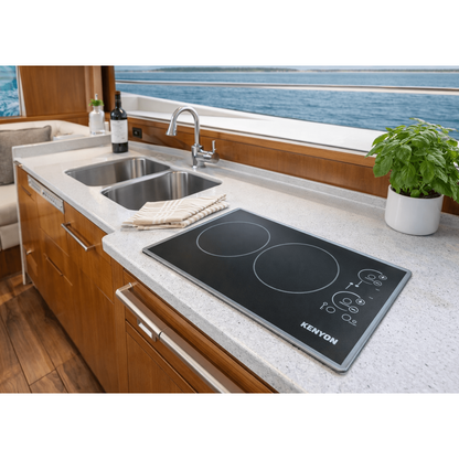 Kenyon Lite-Touch Q Cortez 21" 2-Burner Black 240V Landscape-Mount Electric Cooktop With Touch Control