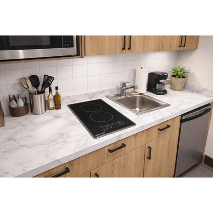 Kenyon Lite-Touch Q Cortez 21" 2-Burner Black 240V Landscape-Mount Electric Cooktop With Touch Control