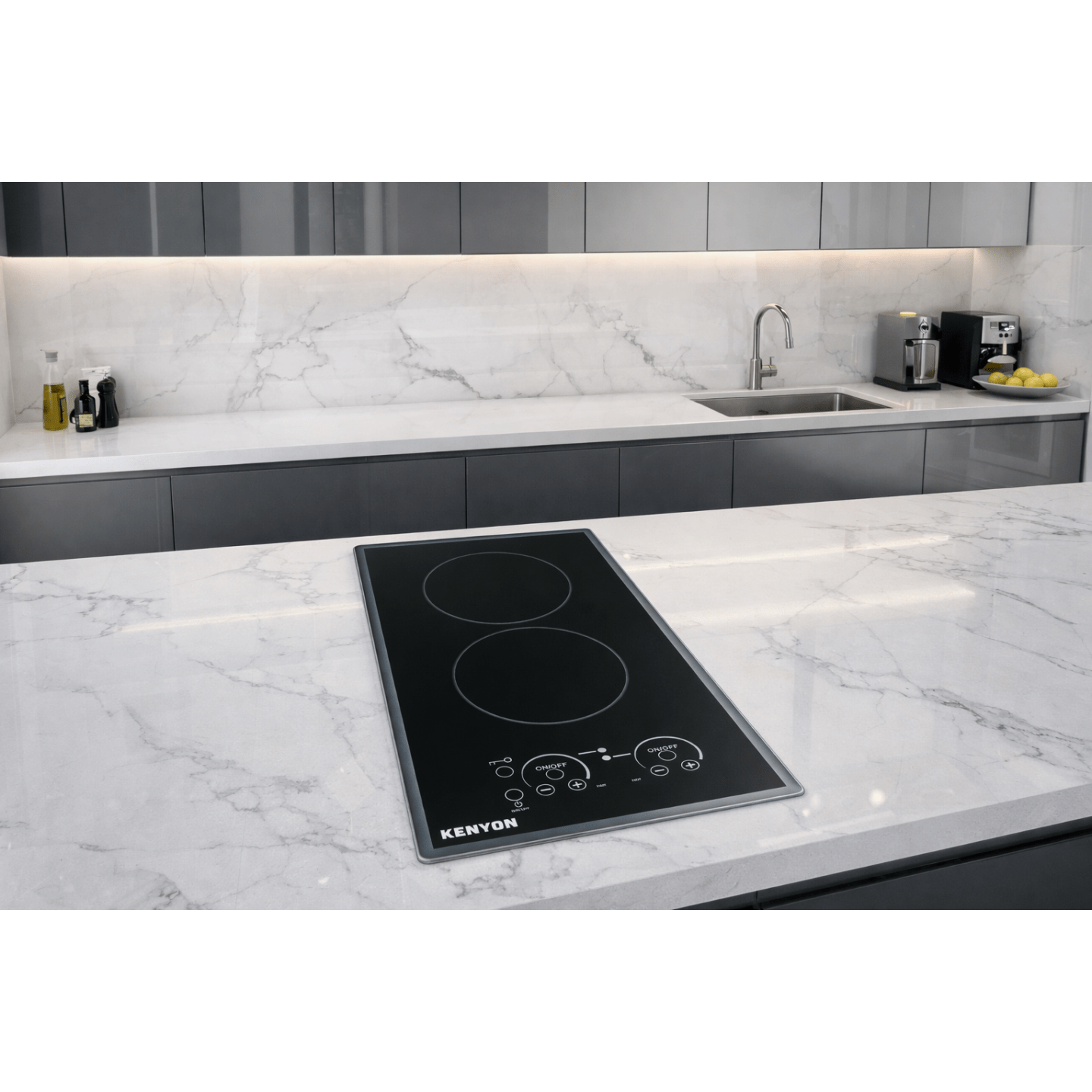 Kenyon Lite-Touch Q Cortez 21" 2-Burner Black 240V Landscape-Mount Electric Cooktop With Touch Control