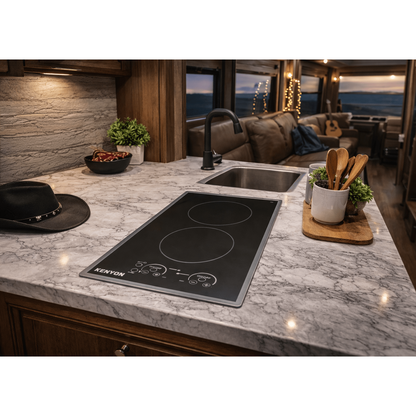 Kenyon Lite-Touch Q Cortez 21" 2-Burner Black 240V Landscape-Mount Electric Cooktop With Touch Control