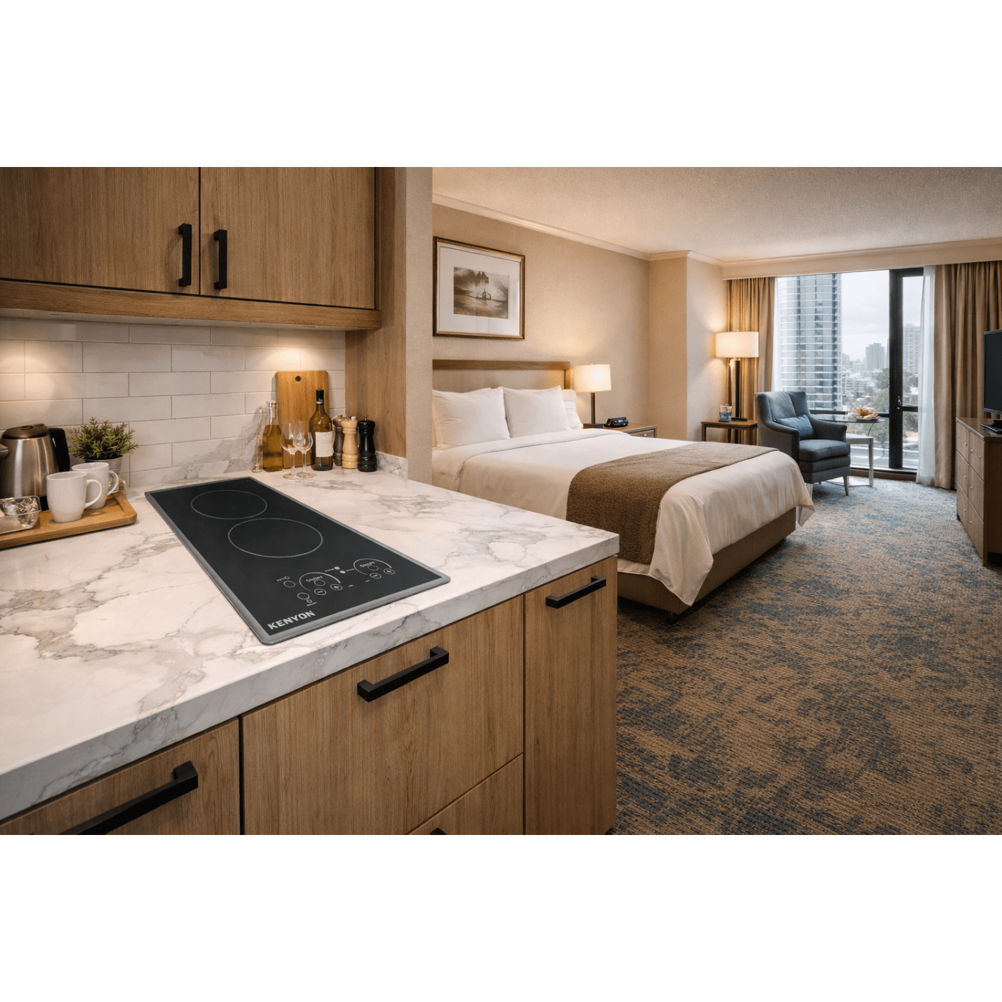 Kenyon Lite-Touch Q Cortez 21" 2-Burner Black 240V Landscape-Mount Electric Cooktop With Touch Control