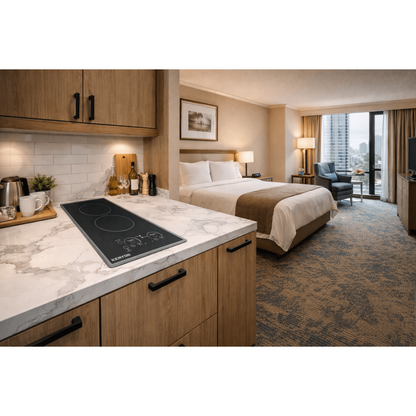 Kenyon Lite-Touch Q Cortez 21" 2-Burner Black 240V Landscape-Mount Electric Cooktop With Touch Control