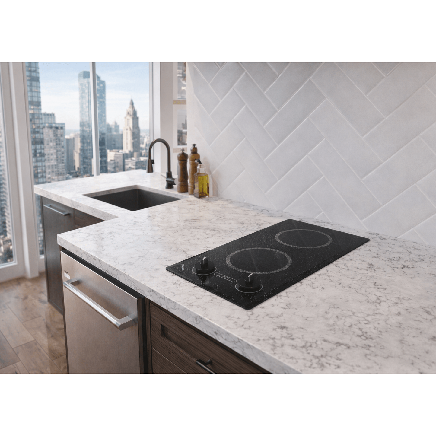Kenyon Mediterranean 21" 2-Burner Black 208V Small Electric Cooktop With Knob Control