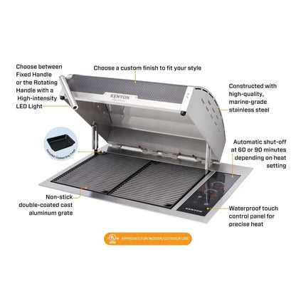 Kenyon Signature 30" 2-Burner Built-In 240V Electric Grill With IntelliKEN Touch Control And Stainless Steel Lid With Fixed Handle