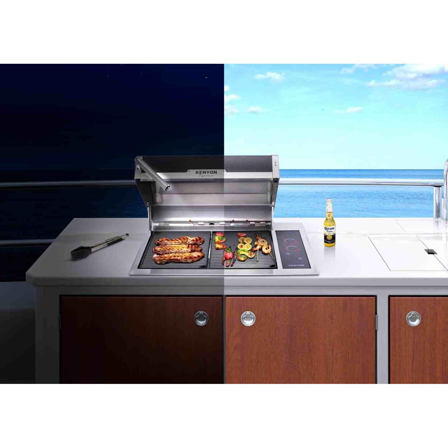 Kenyon Signature 30" 2-Burner Built-In 240V Electric Grill With IntelliKEN Touch Control And White Carbon Fiber Lid With Lighted Handle And Mounting Holes