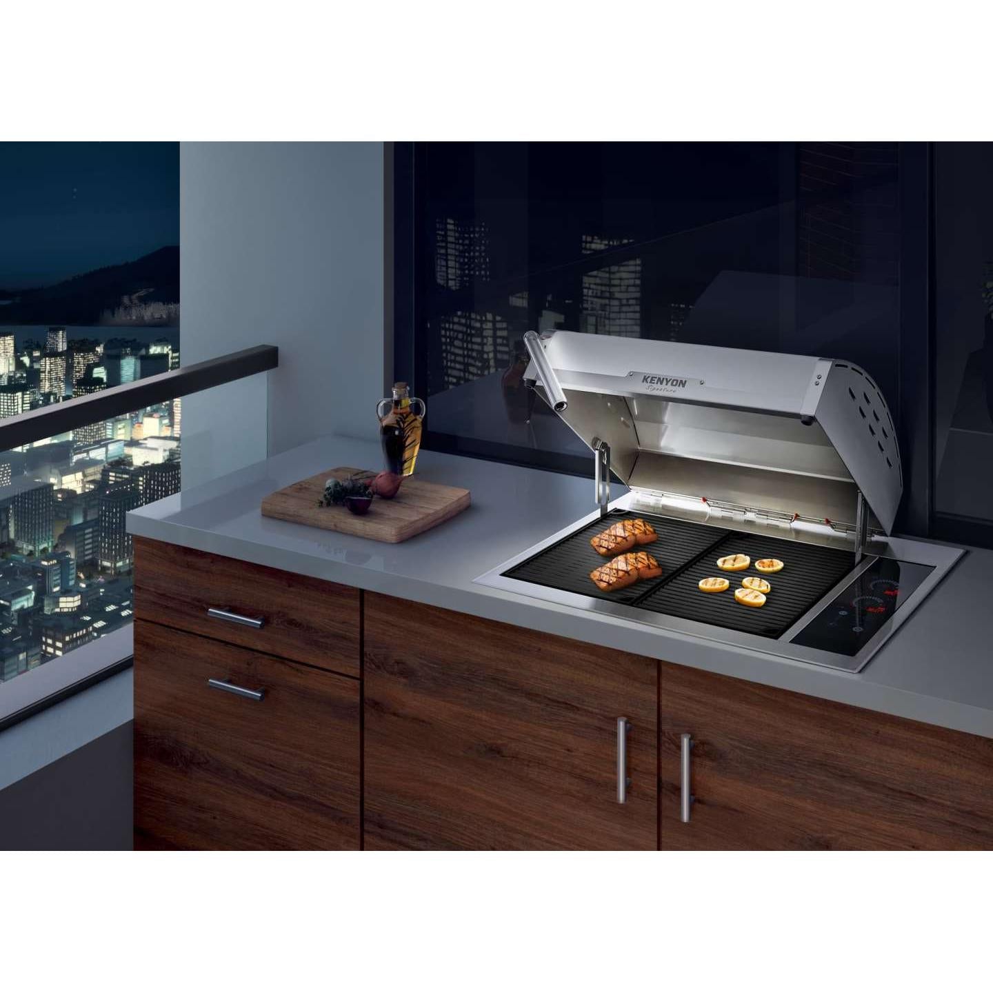 Kenyon Signature 30" 2-Burner Built-In 240V Electric Grill With IntelliKEN Touch Control And White Carbon Fiber Lid With Lighted Handle And Mounting Holes