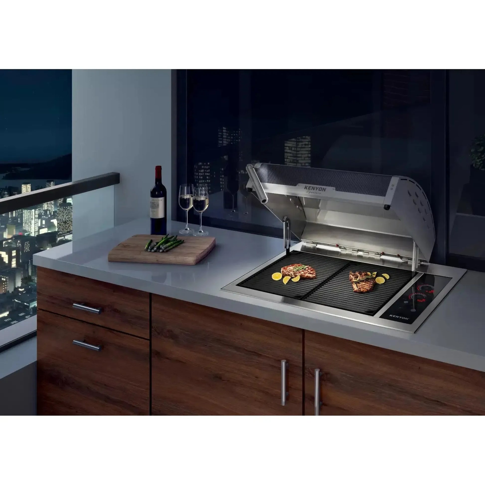 Kenyon Signature 30" 2-Burner Built-In 240V Electric Grill With IntelliKEN Touch Control And White Carbon Fiber Lid With Lighted Handle And Mounting Holes