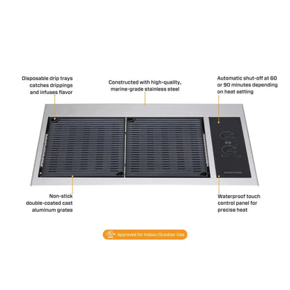 Kenyon Texan 30" 2-Burner Built-In No Lid 208V Electric Grill With Touch Control And Mounting Holes
