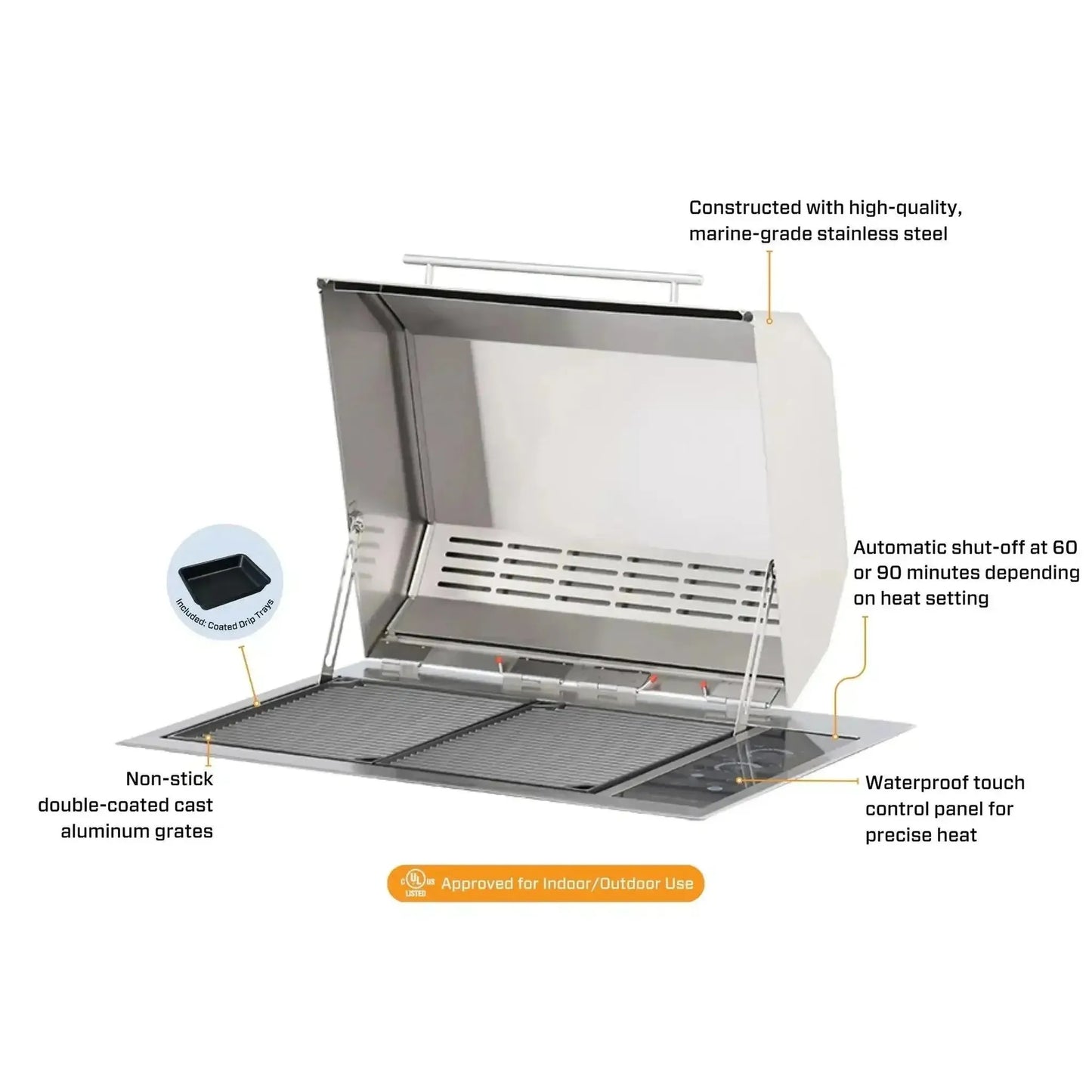 Kenyon Texan 30" 2-Burner Built-In Single-Lid 240V Electric Grill With IntelliKEN Touch Control