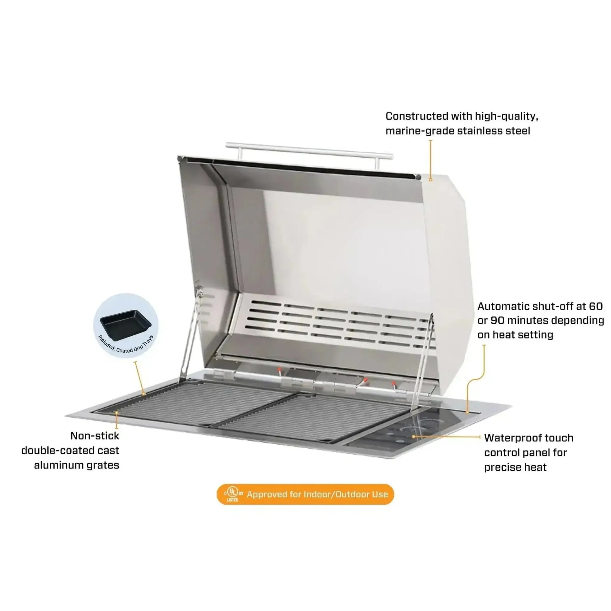 Kenyon Texan 30" 2-Burner Built-In Single-Lid 240V Electric Grill With IntelliKEN Touch Control