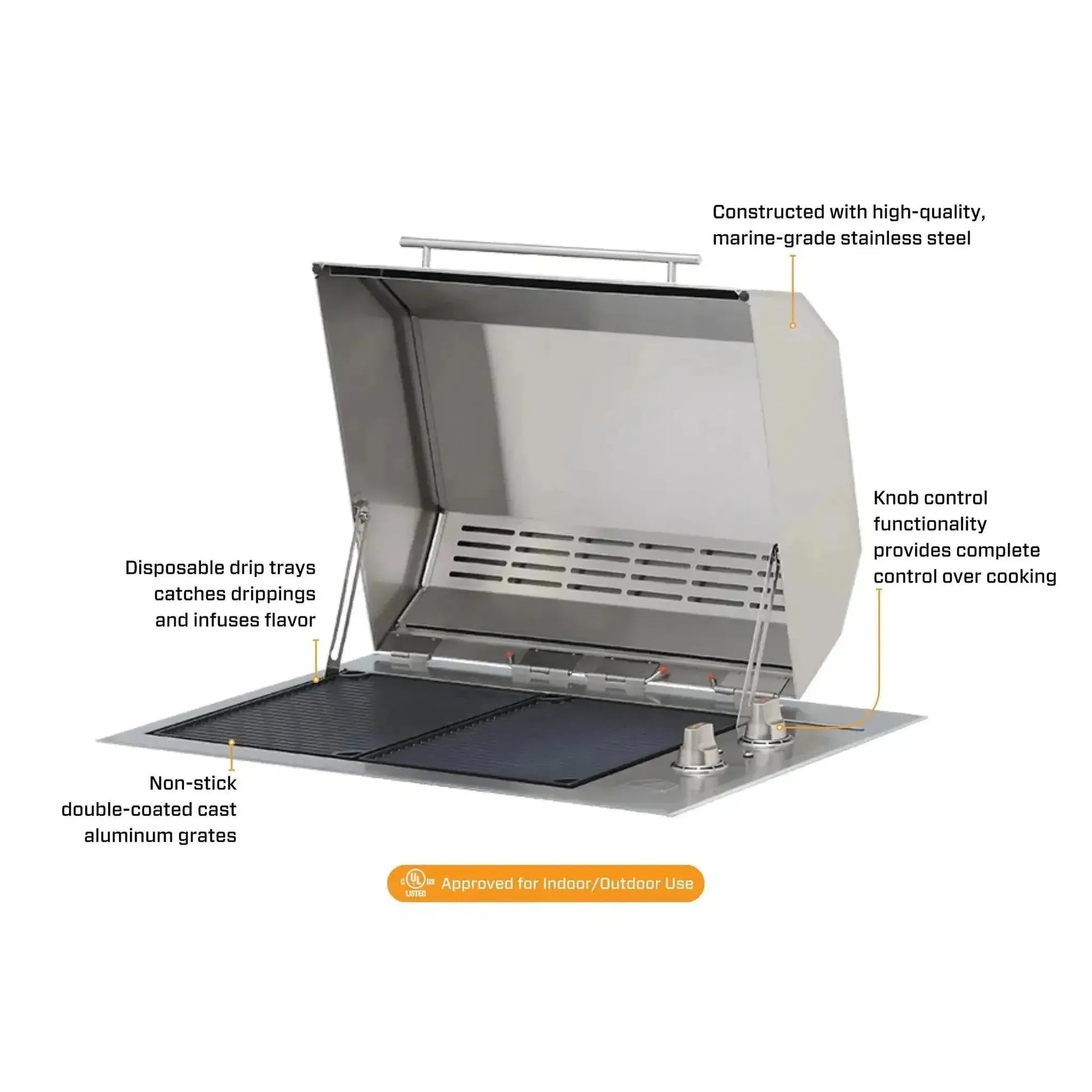 Kenyon Texan 30" 2-Burner Single-Lid Built-In 208V Electric Grill With Knob Control And Mounting Holes