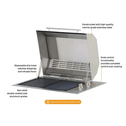 Kenyon Texan 30" 2-Burner Single-Lid Built-In 208V Electric Grill With Knob Control And Mounting Holes