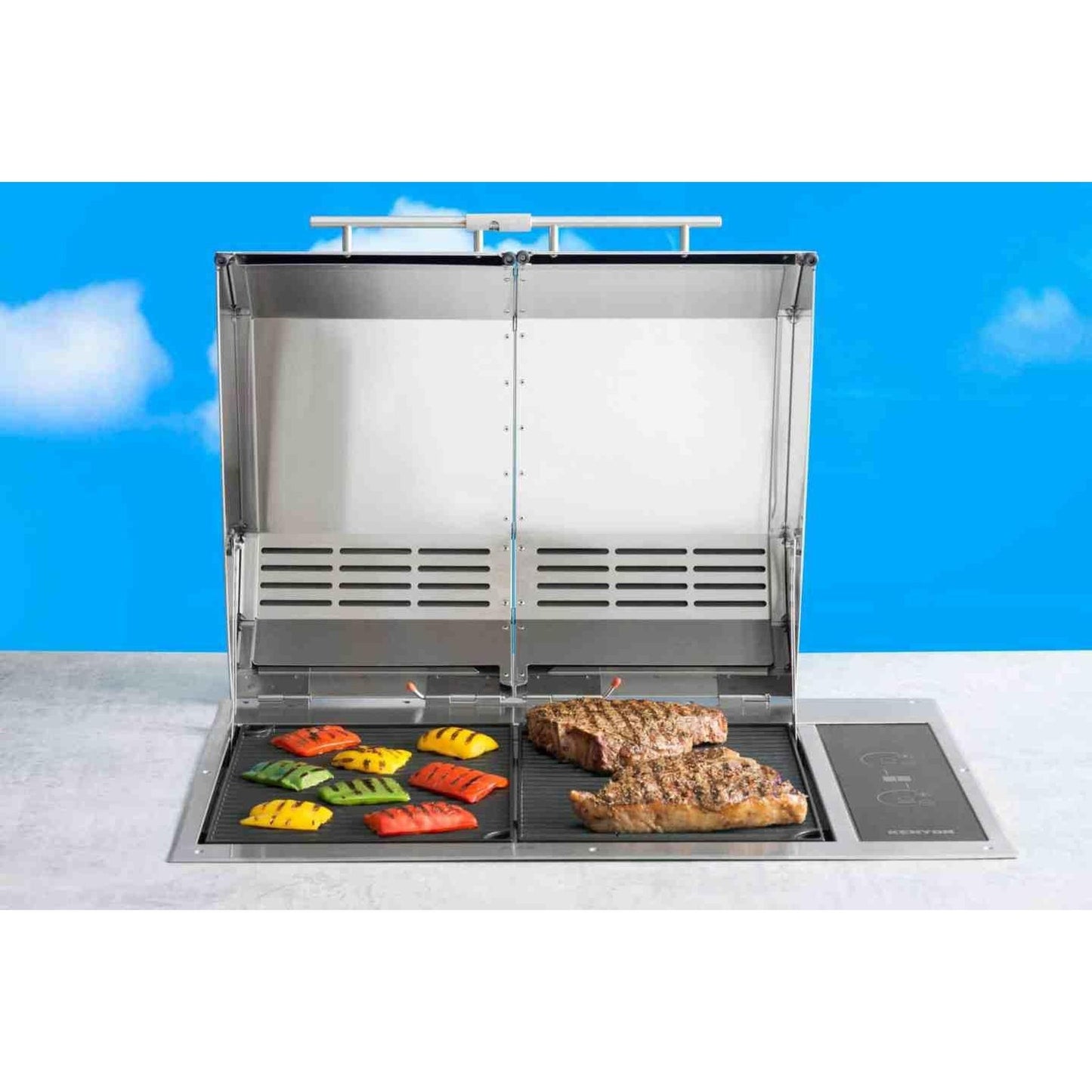 Kenyon Texan 30" 2-Burner Split-Lid Built-In 240V Electric Grill With Touch Control