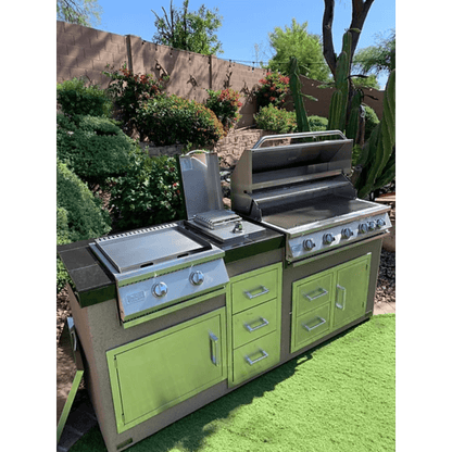 Kokomo Grills 7'6" Natural Gas BBQ Island With Teppanyaki Griddle, Built-in BBQ Grill With Side Burner and Storage Drawers