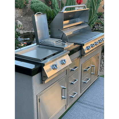 Kokomo Grills 7'6" Natural Gas BBQ Island With Teppanyaki Griddle, Built-in BBQ Grill With Side Burner and Storage Drawers