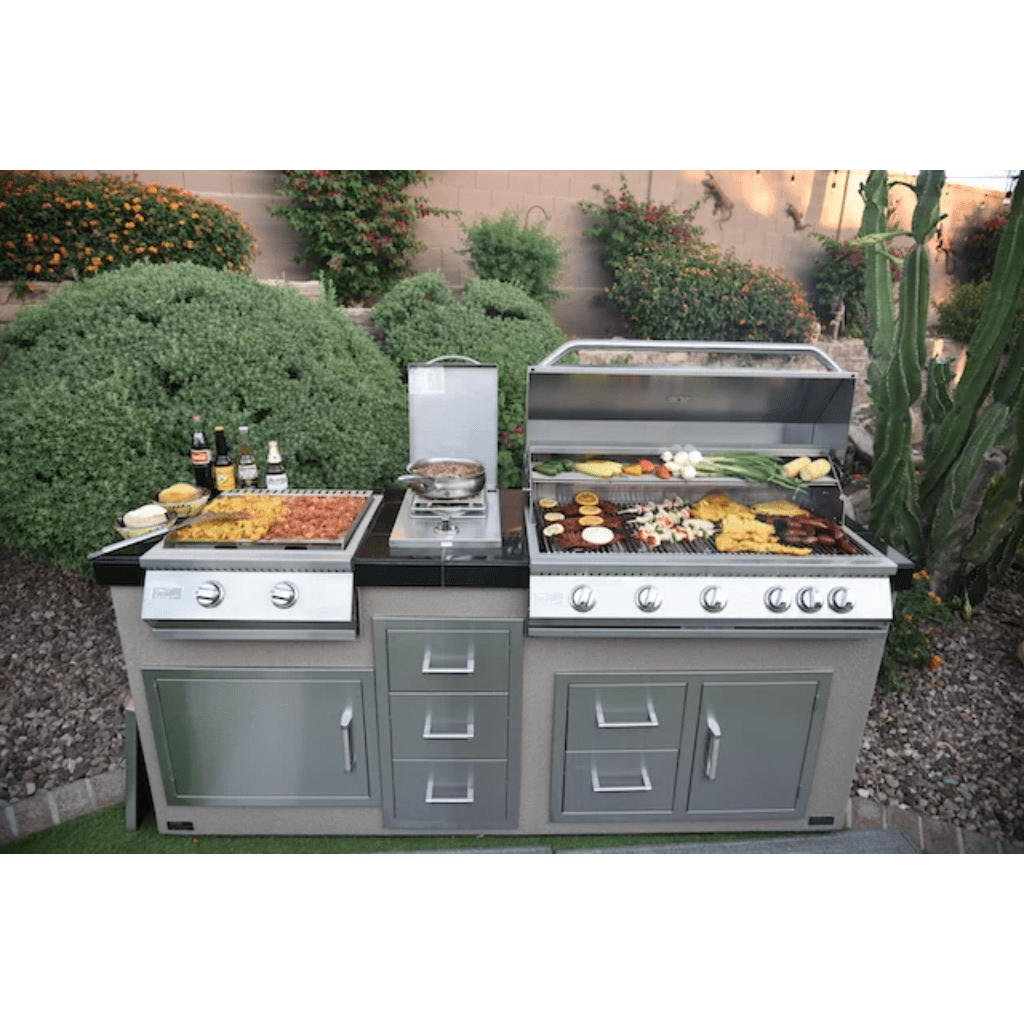 Kokomo Grills 7'6" Natural Gas BBQ Island With Teppanyaki Griddle, Built-in BBQ Grill With Side Burner and Storage Drawers