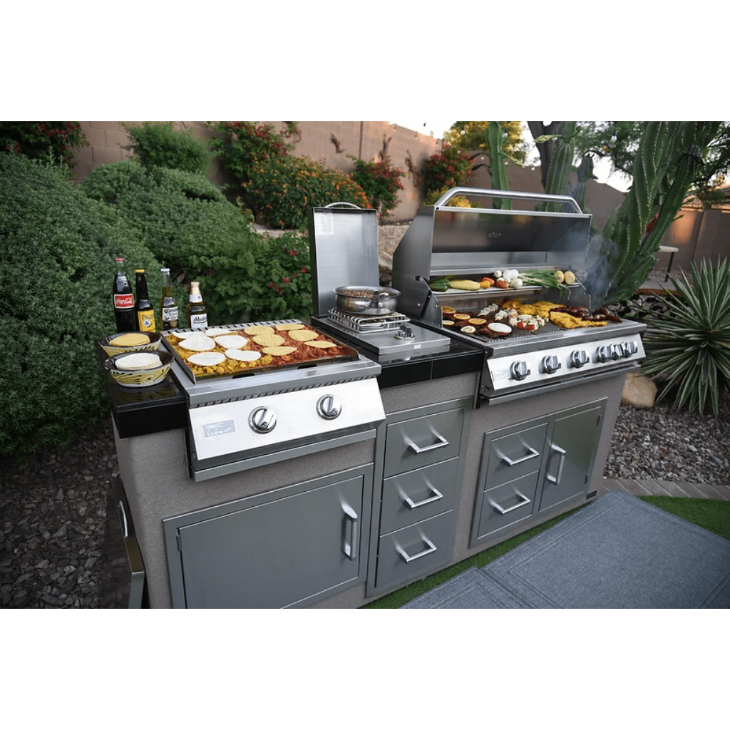 Kokomo Grills 7'6" Natural Gas BBQ Island With Teppanyaki Griddle, Built-in BBQ Grill With Side Burner and Storage Drawers