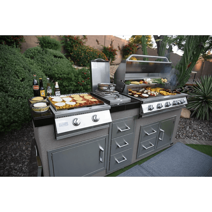 Kokomo Grills 7'6" Natural Gas BBQ Island With Teppanyaki Griddle, Built-in BBQ Grill With Side Burner and Storage Drawers