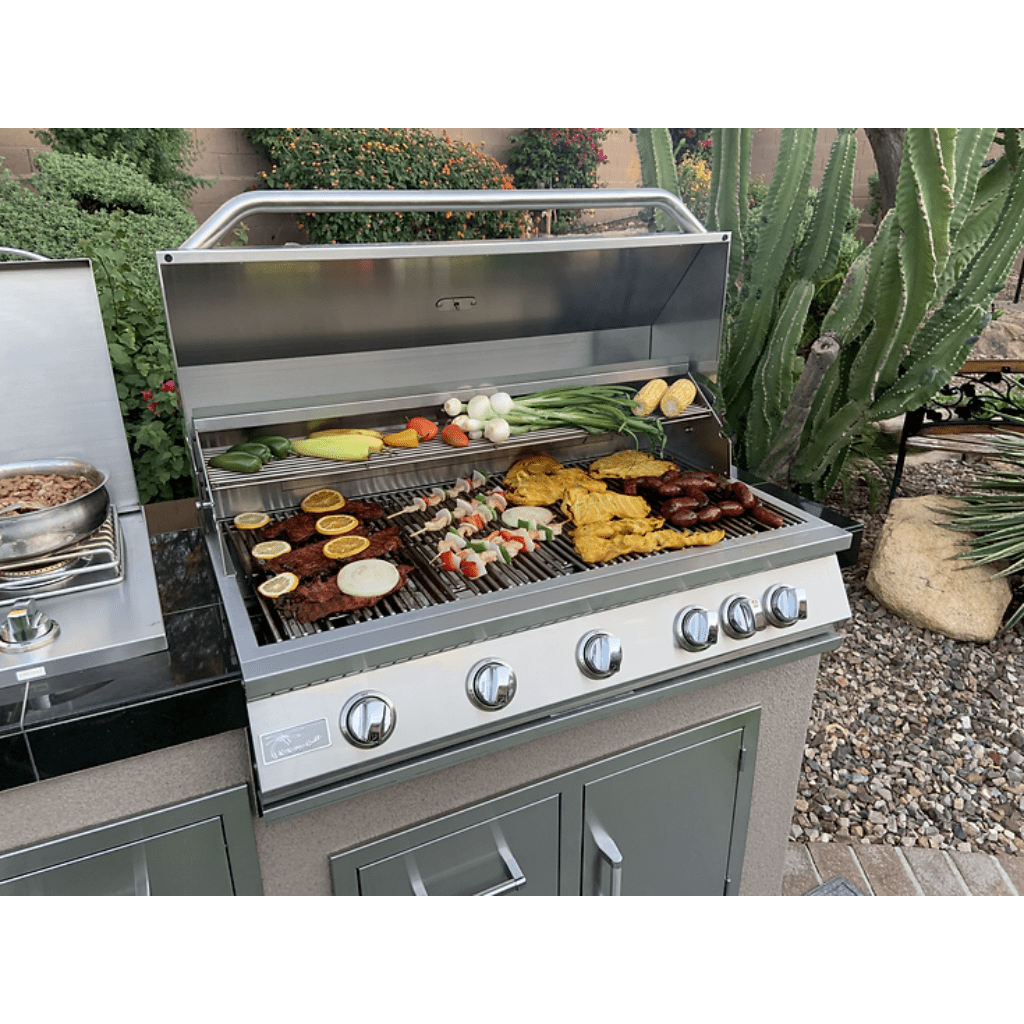 Kokomo Grills 7'6" Natural Gas BBQ Island With Teppanyaki Griddle, Built-in BBQ Grill With Side Burner and Storage Drawers