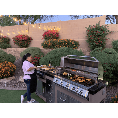 Kokomo Grills 7'6" Natural Gas BBQ Island With Teppanyaki Griddle, Built-in BBQ Grill With Side Burner and Storage Drawers