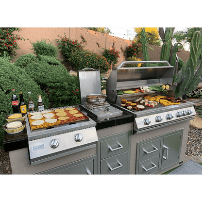 Kokomo Grills 7'6" Natural Gas BBQ Island With Teppanyaki Griddle, Built-in BBQ Grill With Side Burner and Storage Drawers