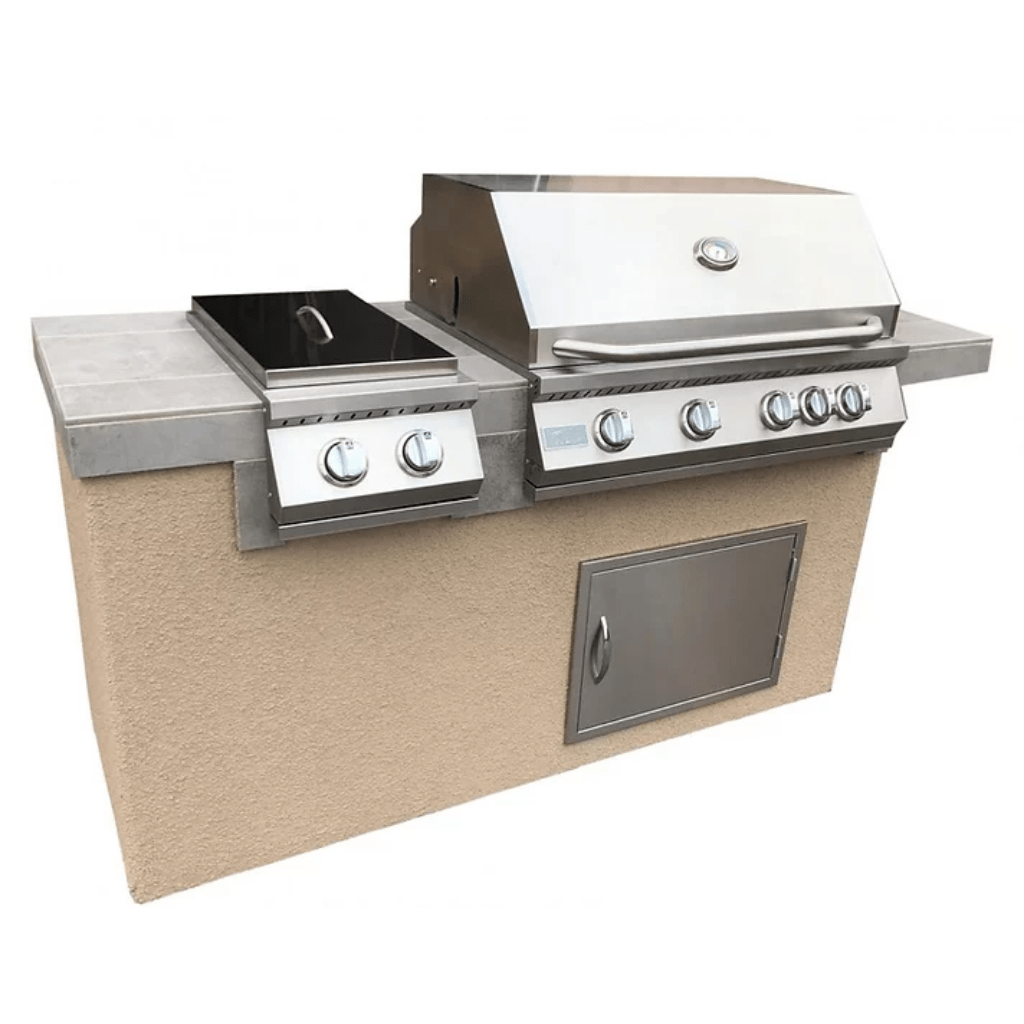 Kokomo Grills Antigua 6' Built-In BBQ Island With Built In BBQ Grill Side Burner and Bar on one Side