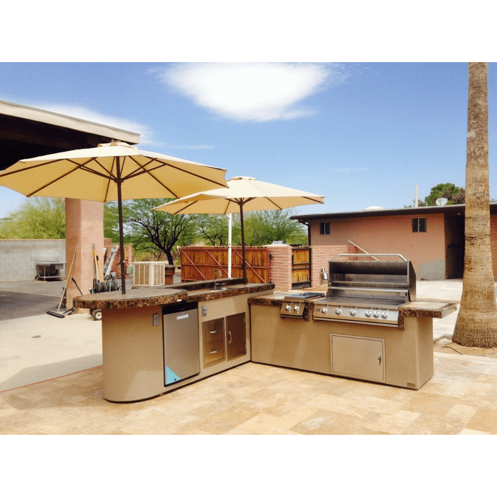 Kokomo Grills Aruba Built-In BBQ Island with Built In BBQ Grill Side Burner and Refrigerator