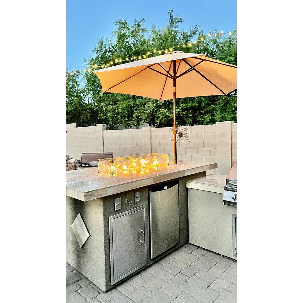 Kokomo Grills Baja L-Shaped Liquid Propane Gas BBQ Island With Fire Pit, 4 Burner BBQ Grill and Refrigerator