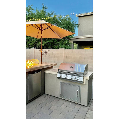 Kokomo Grills Baja L-Shaped Liquid Propane Gas BBQ Island With Fire Pit, 4 Burner BBQ Grill and Refrigerator