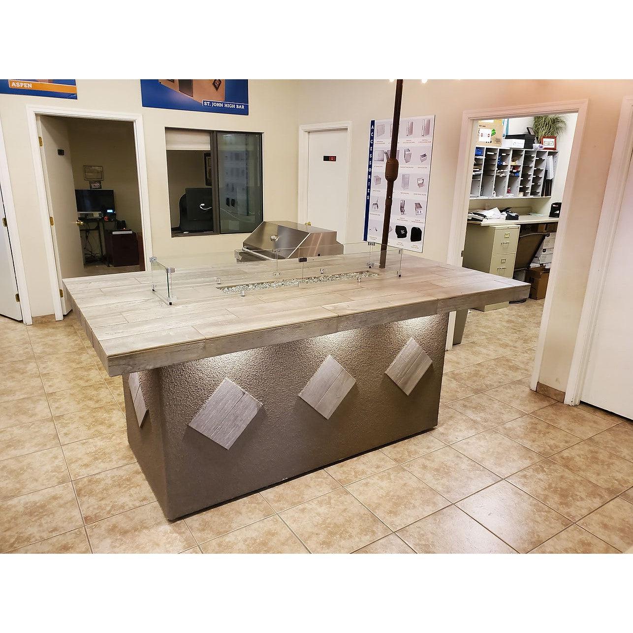 Kokomo Grills Baja L-Shaped Liquid Propane Gas BBQ Island With Fire Pit, 4 Burner BBQ Grill and Refrigerator