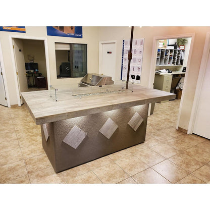 Kokomo Grills Baja L-Shaped Liquid Propane Gas BBQ Island With Fire Pit, 4 Burner BBQ Grill and Refrigerator