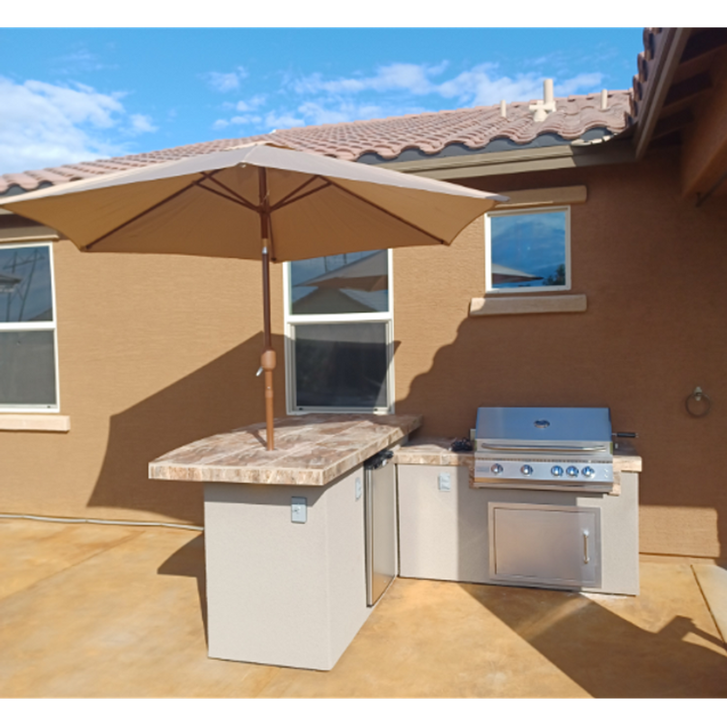 Kokomo Grills Caribbean Natural Gas BBQ Island with 4 Burner Built-in BBQ Grill Refrigerator and Drawers