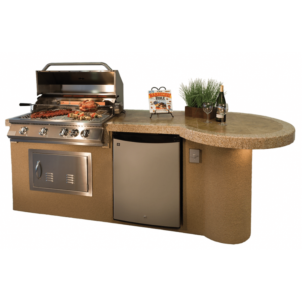 Kokomo Grills Maui 7'6" Built-In BBQ Island With 33" Round Bar on one end Led Lights and Built In BBQ