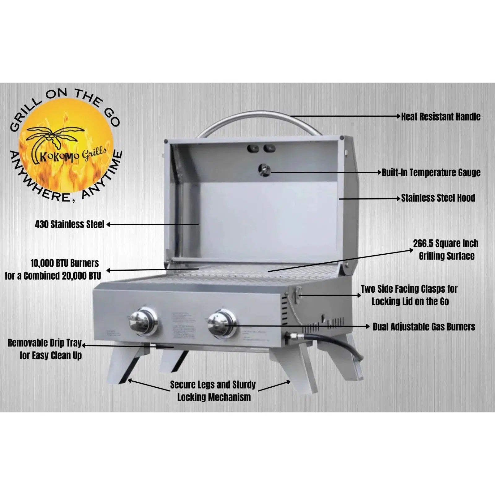 Kokomo Portable 18" Tabletop Liquid Propane Gas BBQ Grill