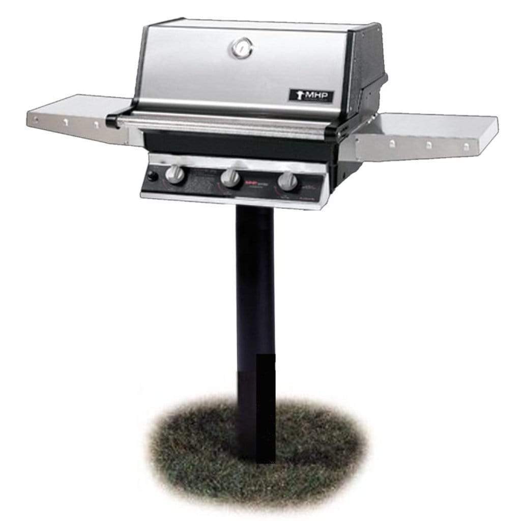 MHP T3G4 Stainless Steel Tri-Burn Gas Grill Head With 2 Stainless Steel Shelves