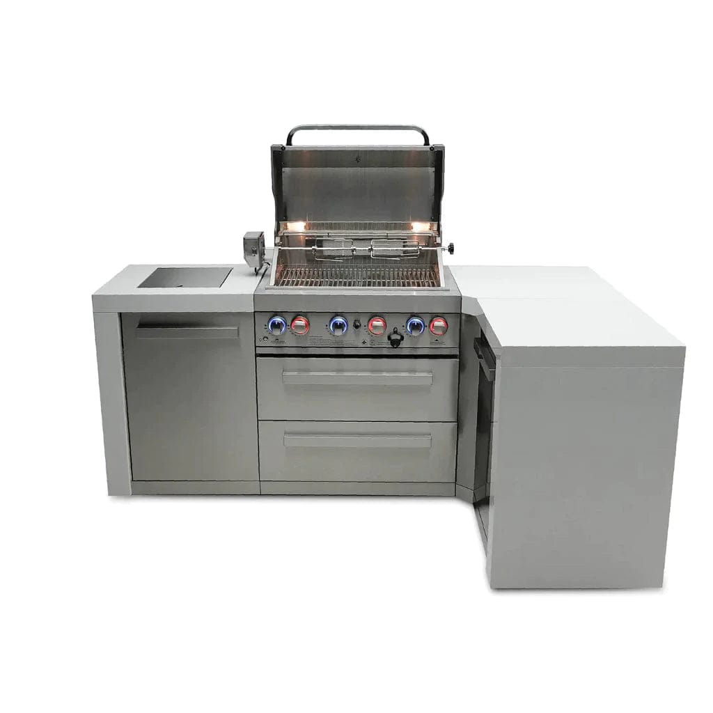 Mont Alpi 400 Deluxe 90 Degree Gas Island Grill with Infrared Side Burner & Rotisserie Kit