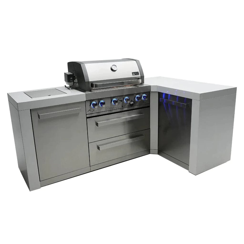 Mont Alpi 400 Deluxe 90 Degree Gas Island Grill with Infrared Side Burner & Rotisserie Kit