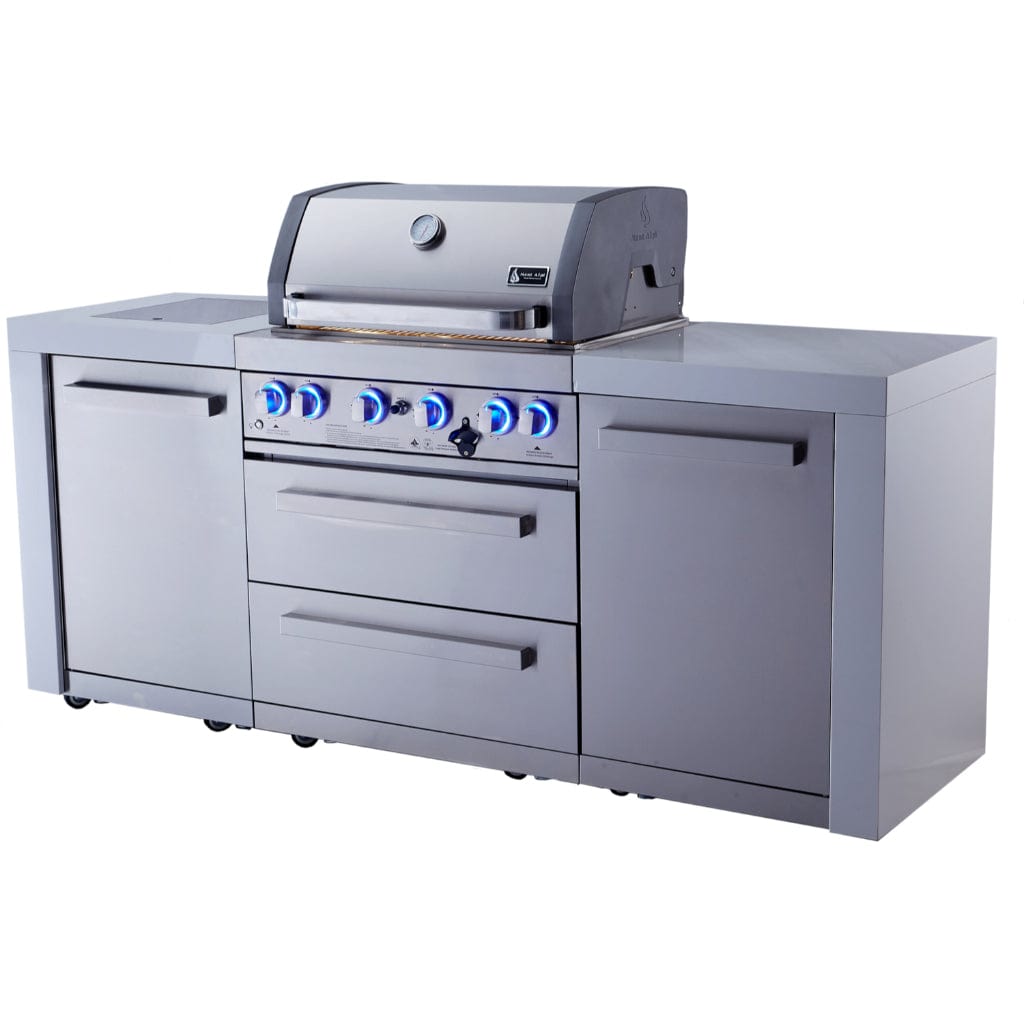 Mont Alpi 400 Deluxe Gas Island Grill with Infrared Side Burner & Rotisserie Kit