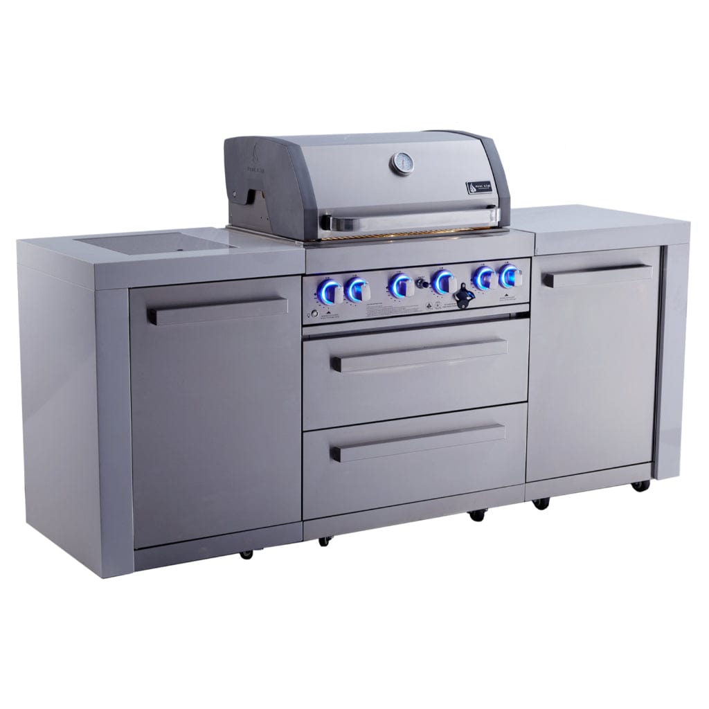 Mont Alpi 400 Deluxe Gas Island Grill with Infrared Side Burner & Rotisserie Kit