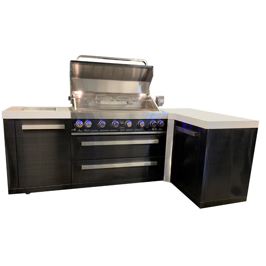 Mont Alpi 805 Deluxe 90 Degree Gas Island Grill with Infrared Side Burner & Rotisserie Kit