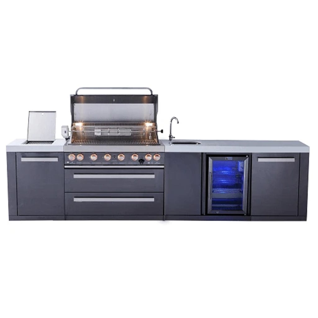 Mont Alpi 805 Deluxe Gas Island Grill with Beverage Center, Infrared Side Burner & Rotisserie Kit