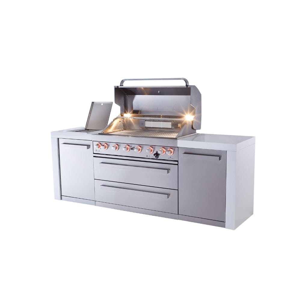 Mont Alpi 805 Deluxe Gas Island Grill with Infrared Side Burner & Rotisserie Kit