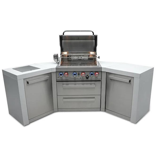 Mont Alpi Deluxe 400 106" Stainless Steel 4-Burner Gas Island Grill With Infrared Side/Rear Burners, Rotisserie Kit, and 45 Degree Corners