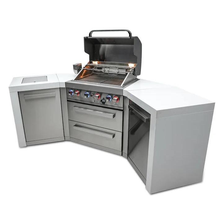 Mont Alpi Deluxe 400 106" Stainless Steel 4-Burner Gas Island Grill With Infrared Side/Rear Burners, Rotisserie Kit, and 45 Degree Corners