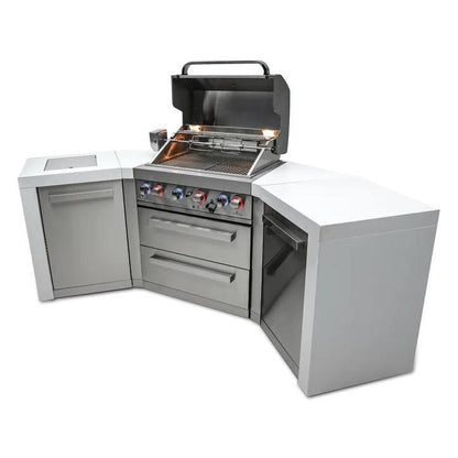 Mont Alpi Deluxe 400 106" Stainless Steel 4-Burner Gas Island Grill With Infrared Side/Rear Burners, Rotisserie Kit, and 45 Degree Corners