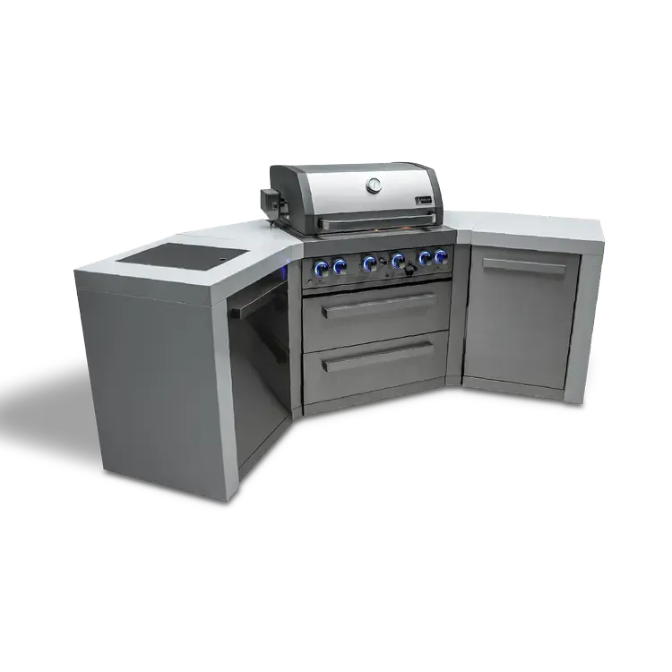 Mont Alpi Deluxe 400 106" Stainless Steel 4-Burner Gas Island Grill With Infrared Side/Rear Burners, Rotisserie Kit, and 45 Degree Corners