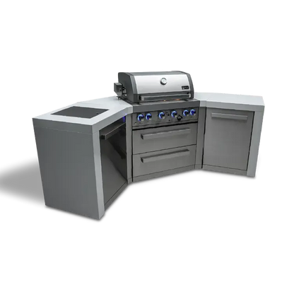 Mont Alpi Deluxe 400 106" Stainless Steel 4-Burner Gas Island Grill With Infrared Side/Rear Burners, Rotisserie Kit, and 45 Degree Corners
