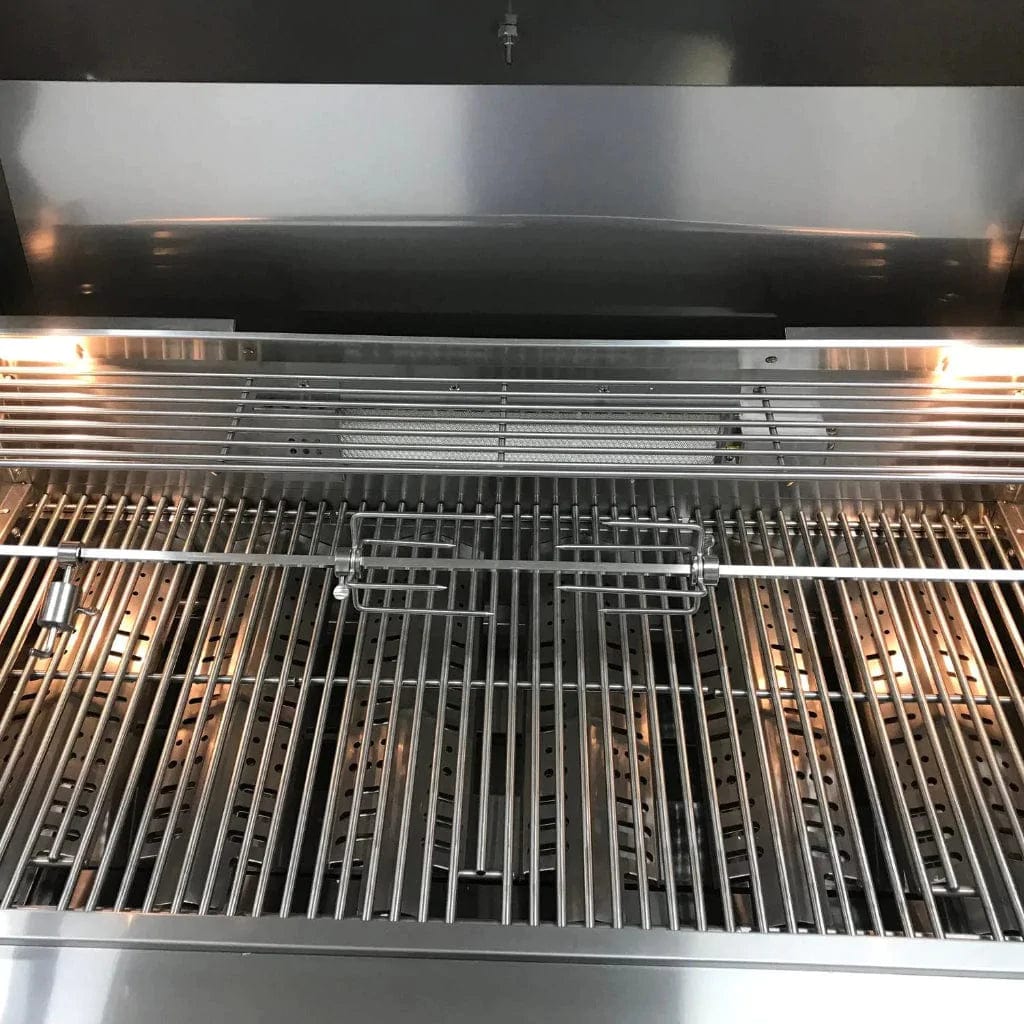 Mont Alpi Deluxe 400 106" Stainless Steel 4-Burner Gas Island Grill With Infrared Side/Rear Burners, Rotisserie Kit, and 45 Degree Corners